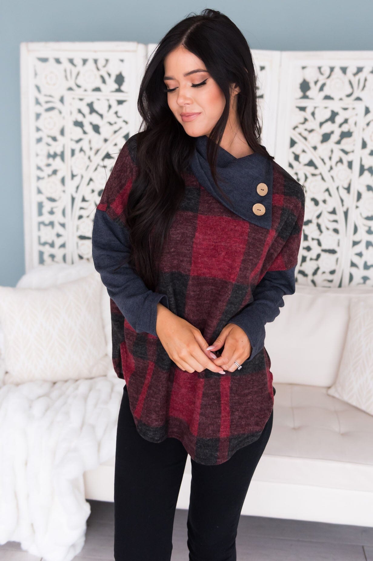 No Goodbyes Modest Cowl Neck Sweater Tops vendor-unknown