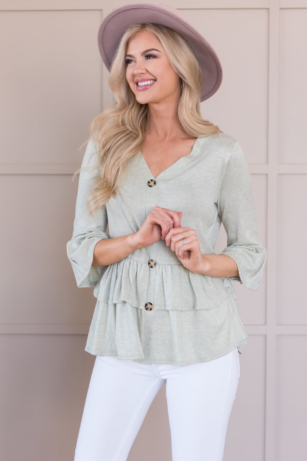 Love For A Lifetime Modest Button Blouse Tops vendor-unknown