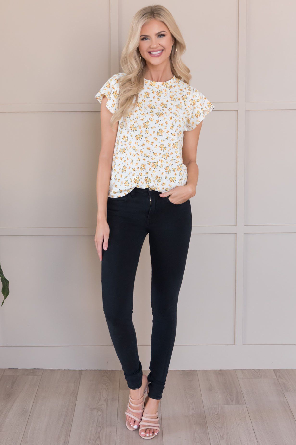 Listen To My Heart Modest Flutter Sleeve Top Tops vendor-unknown