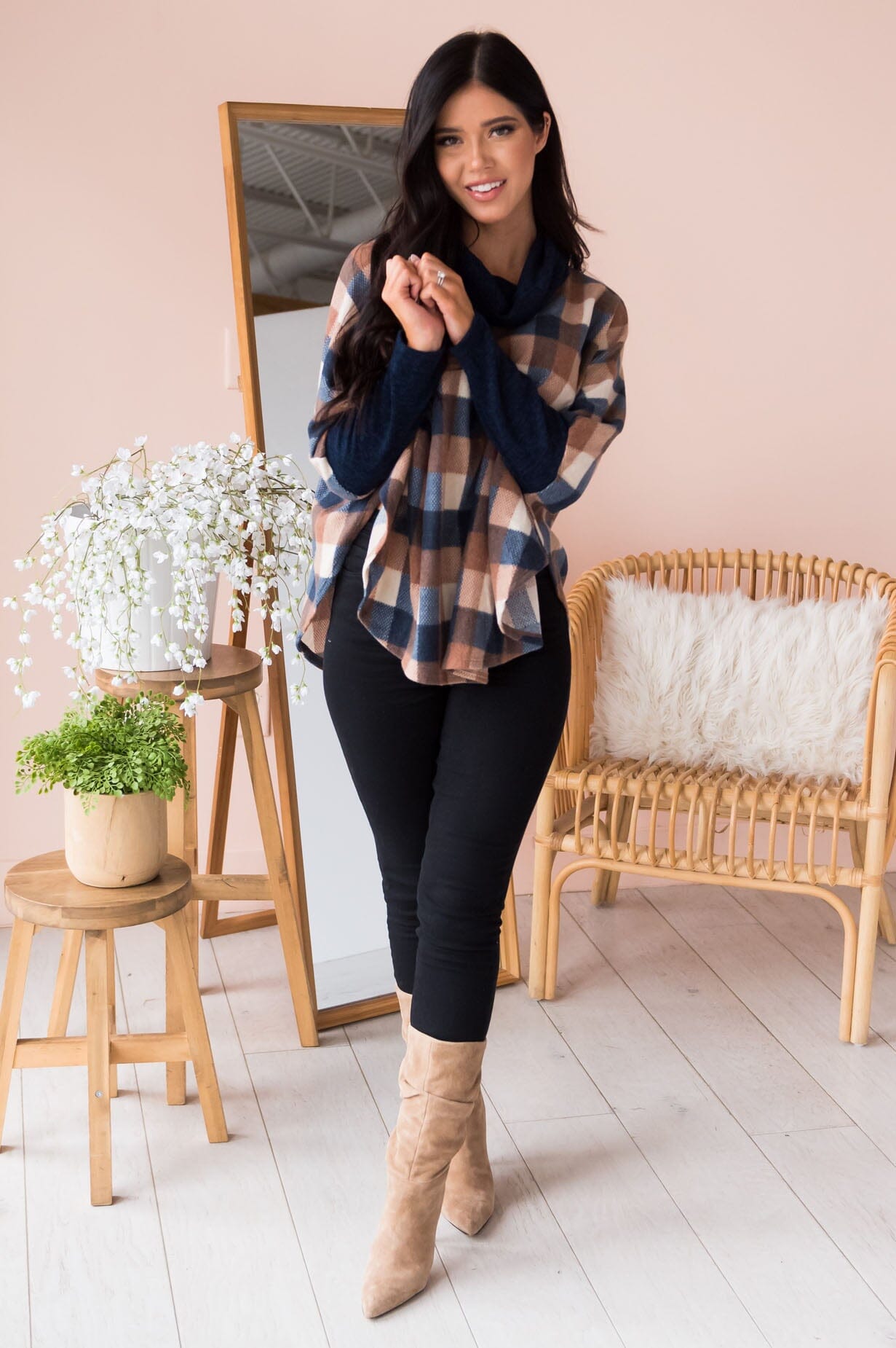 Will Be Seeing You Modest Cowl Neck Poncho Tops vendor-unknown