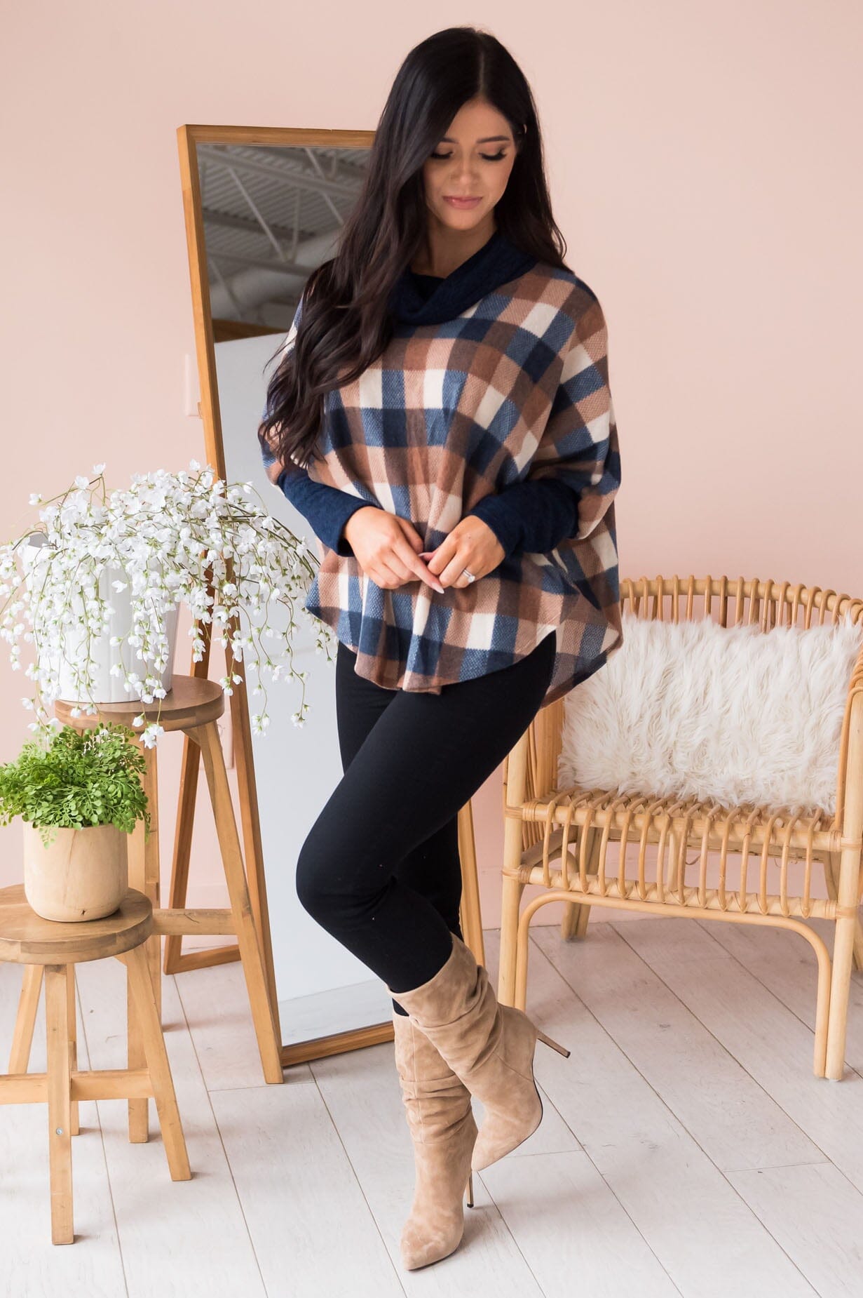 Will Be Seeing You Modest Cowl Neck Poncho Tops vendor-unknown