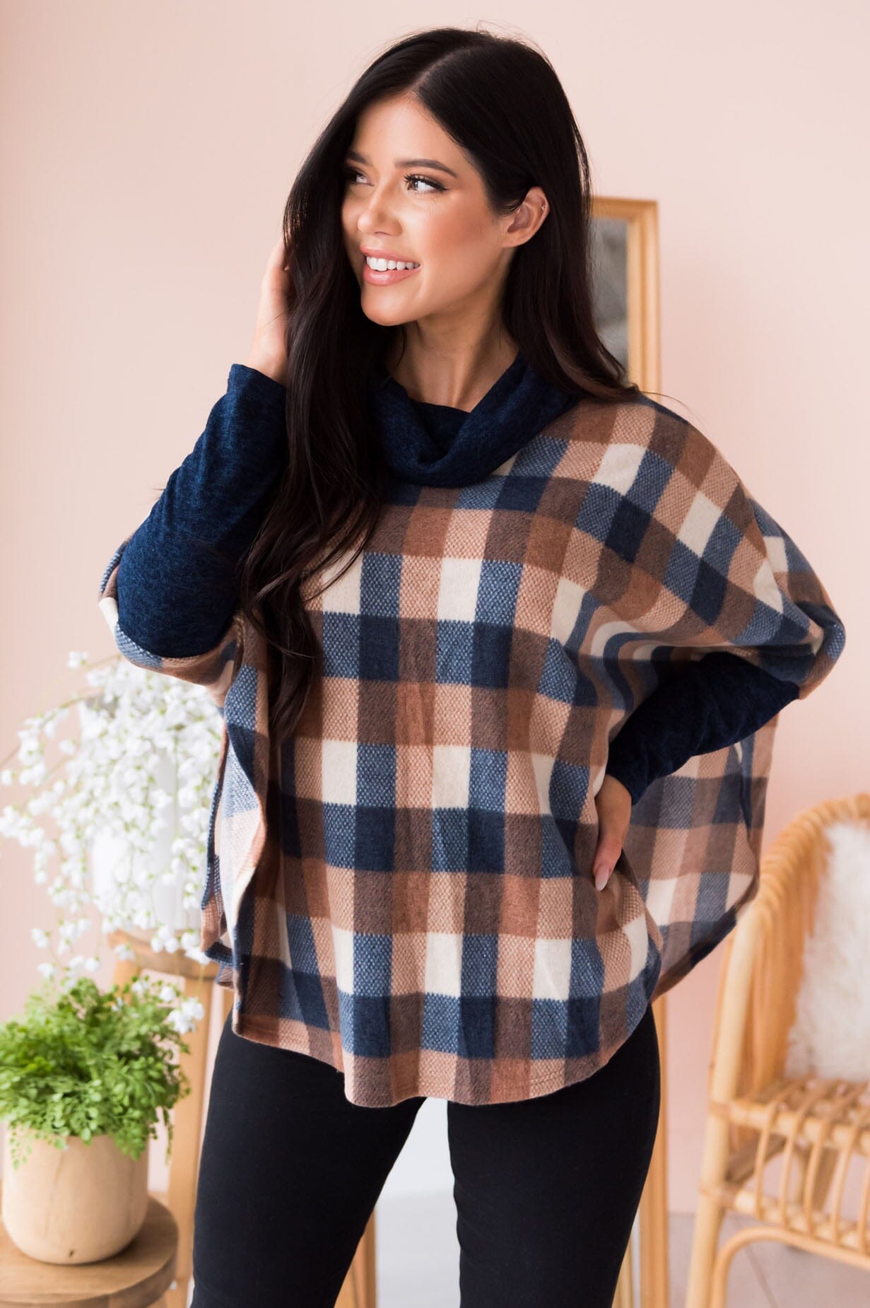 Will Be Seeing You Modest Cowl Neck Poncho Tops vendor-unknown