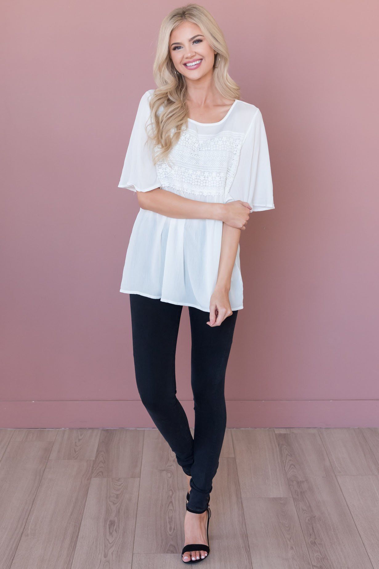 Delightful Days Ahead Modest Lace Bodice Top Tops vendor-unknown