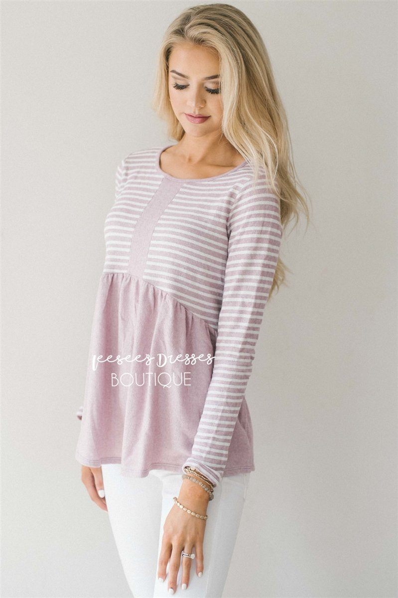 Heather Textured Baby Doll Top Tops vendor-unknown S Heather Pink Stripes