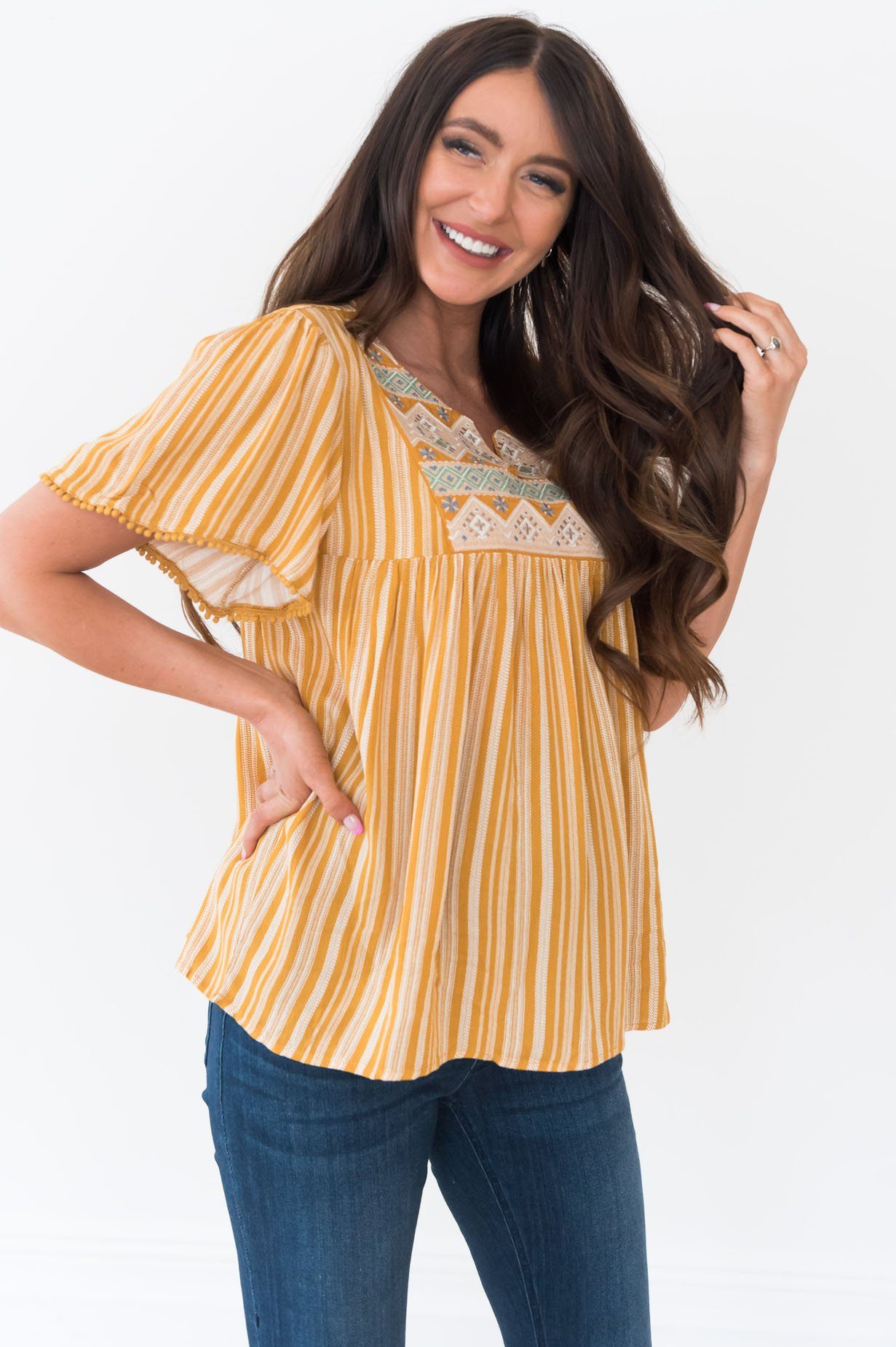 Beauty in the Journey Embroidered Modest Blouse Modest Dresses vendor-unknown