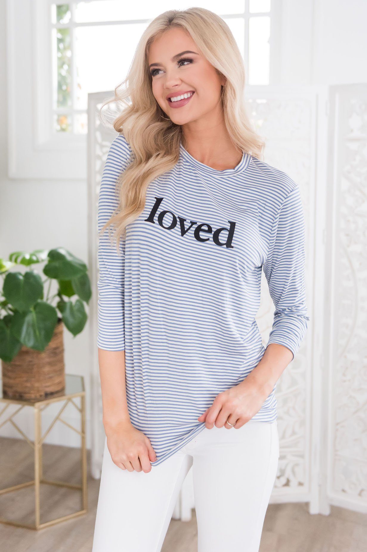 Loved Modest 3/4 Length Sleeve Tee Tops vendor-unknown