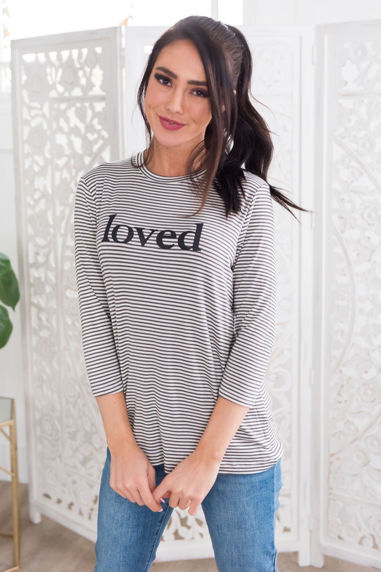 Loved Modest 3/4 Length Sleeve Tee Tops vendor-unknown