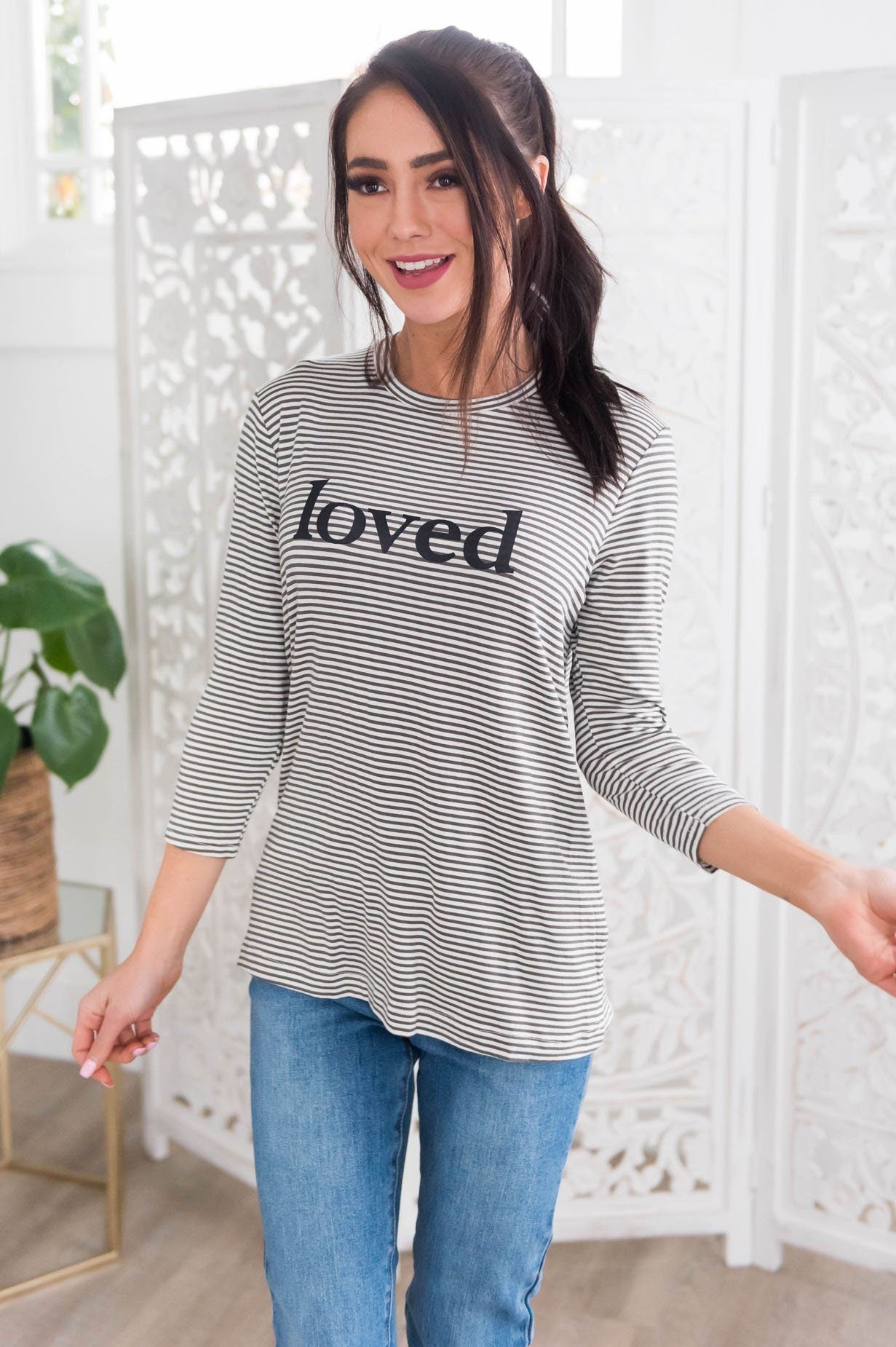 Loved Modest 3/4 Length Sleeve Tee Tops vendor-unknown
