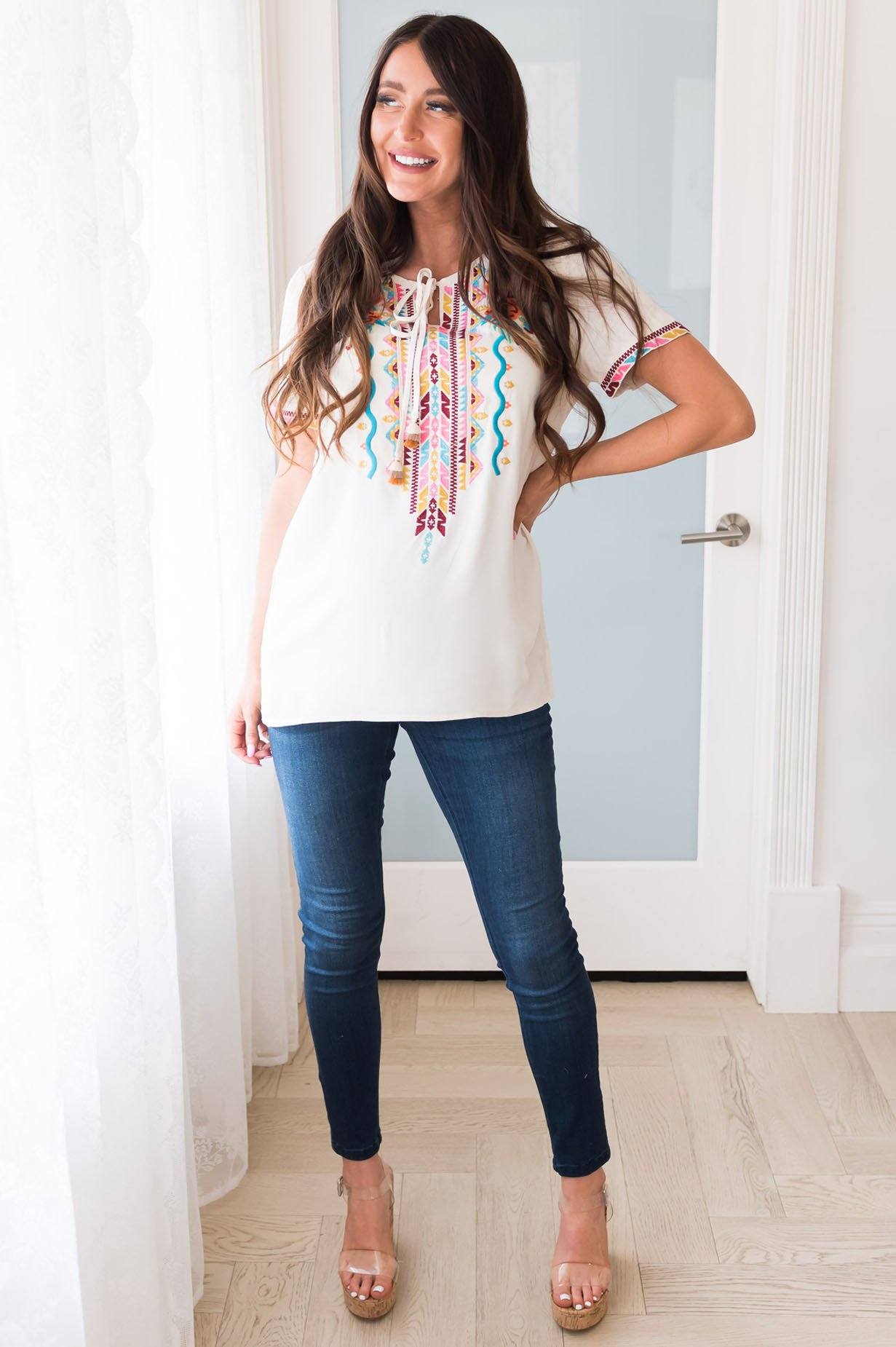 Feeling Free Modest Embroidered Blouse Modest Dresses vendor-unknown