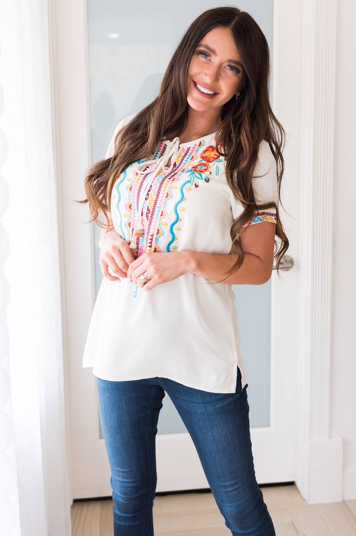 Feeling Free Modest Embroidered Blouse Modest Dresses vendor-unknown