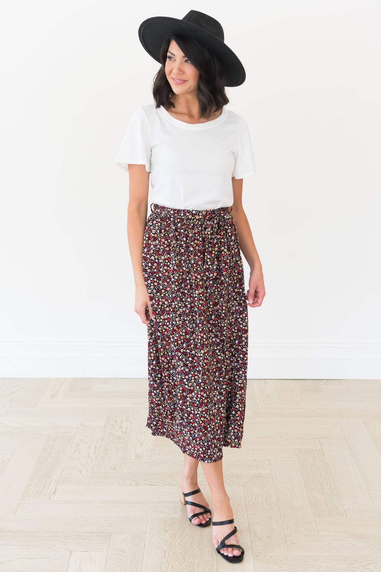 Ditzy Daisy Modest Floral Skirt Skirts vendor-unknown