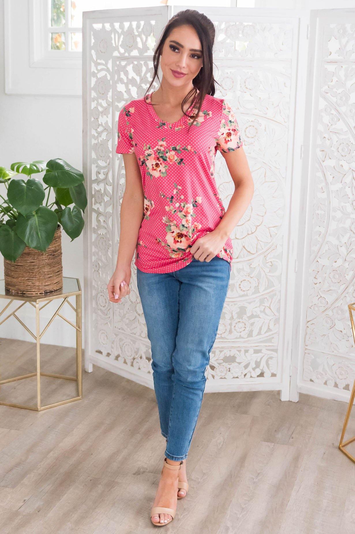 Beautiful Day Modest V-Neck Top Tops vendor-unknown