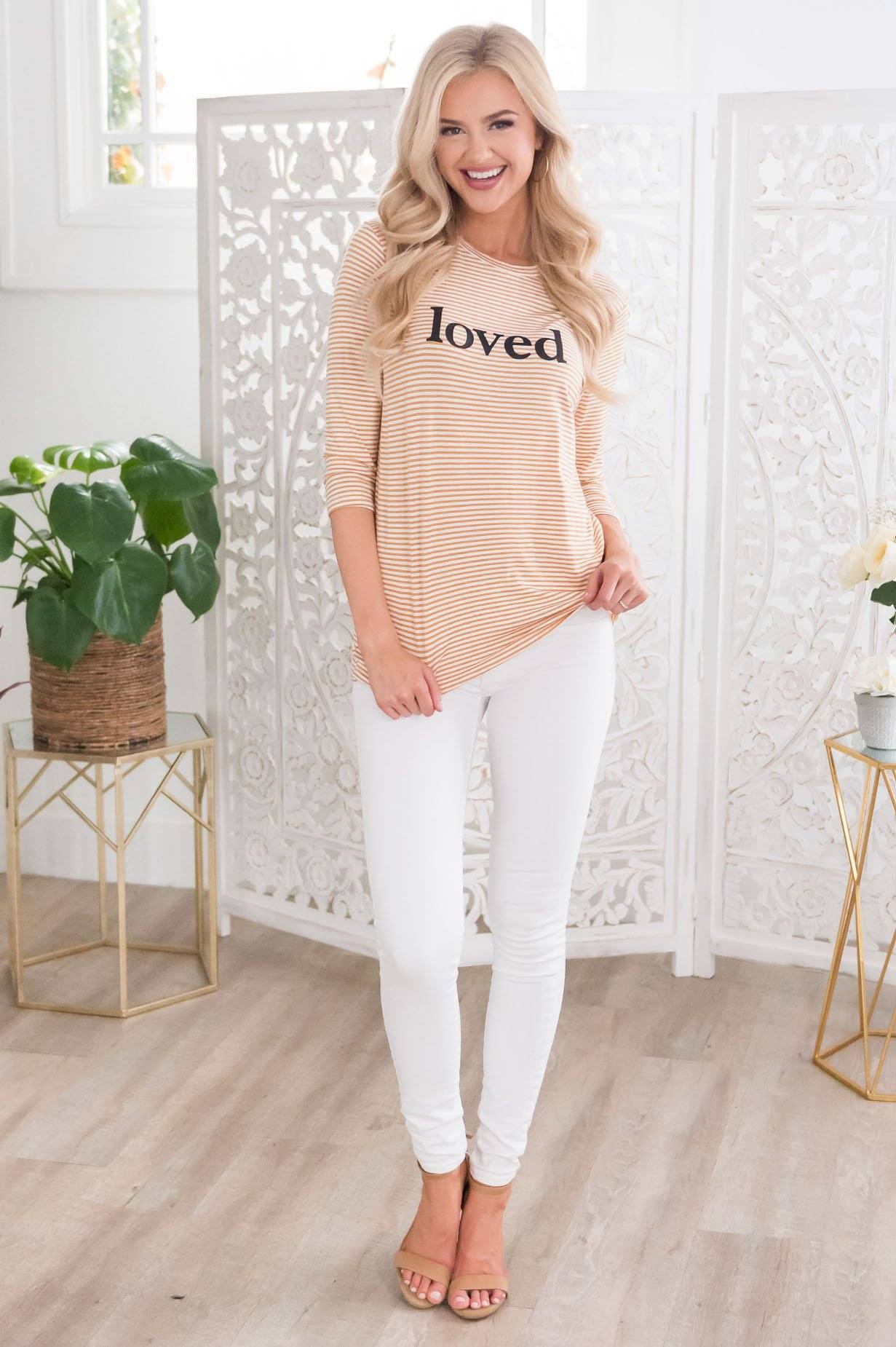 Loved Modest 3/4 Length Sleeve Tee Tops vendor-unknown
