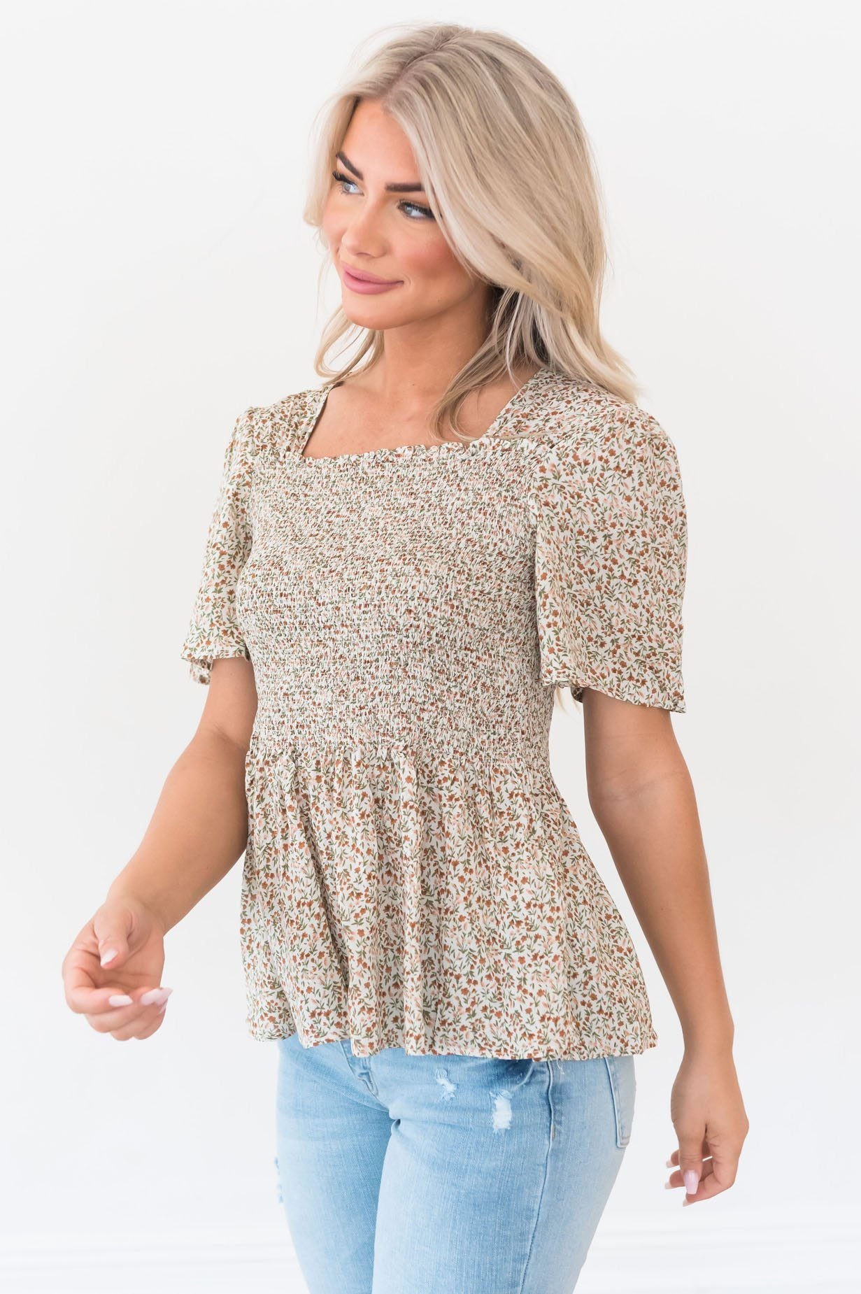 Sweet Darling Modest Smocked Blouse Modest Dresses vendor-unknown