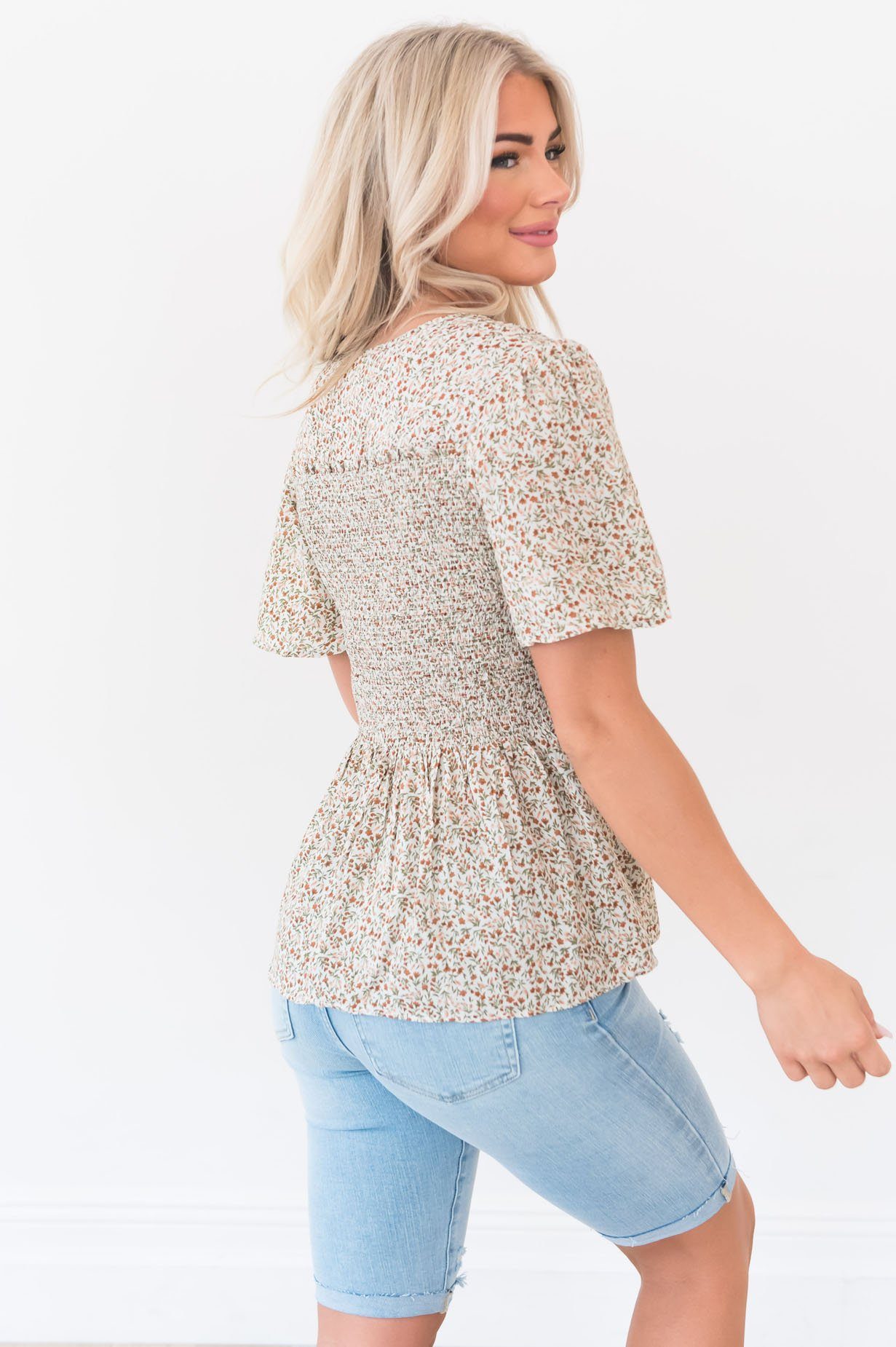 Sweet Darling Modest Smocked Blouse Modest Dresses vendor-unknown