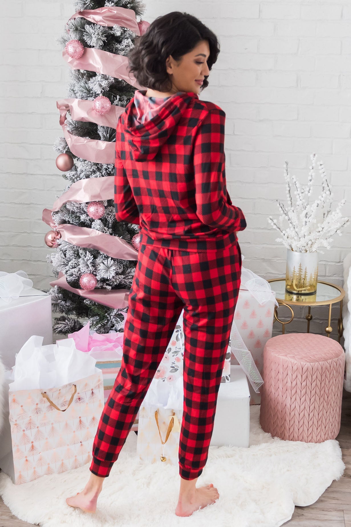 Buffalo Plaid Modest Lounge Set Tops vendor-unknown