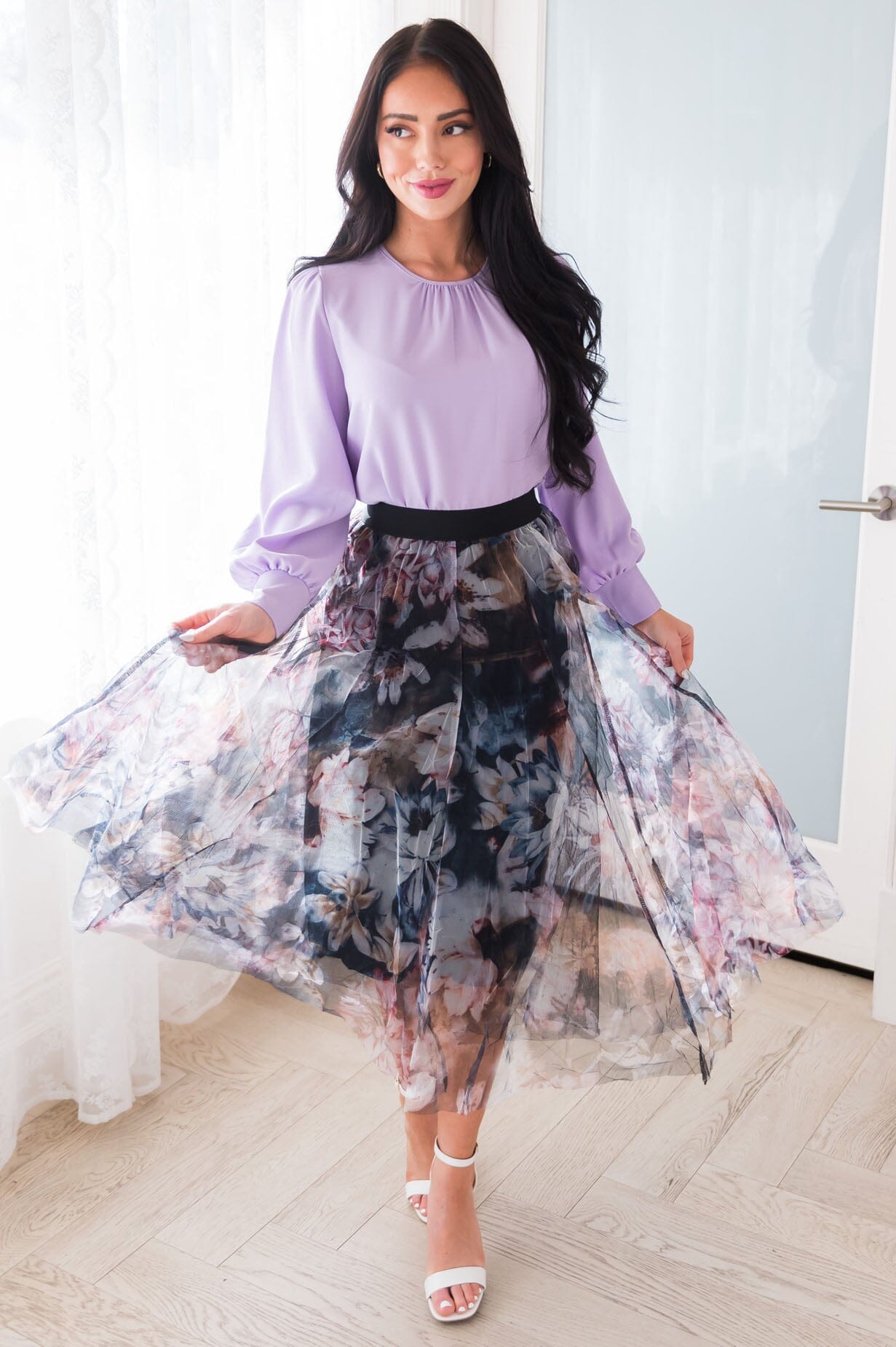 Graceful Floral Modest Tulle Skirt Skirts vendor-unknown