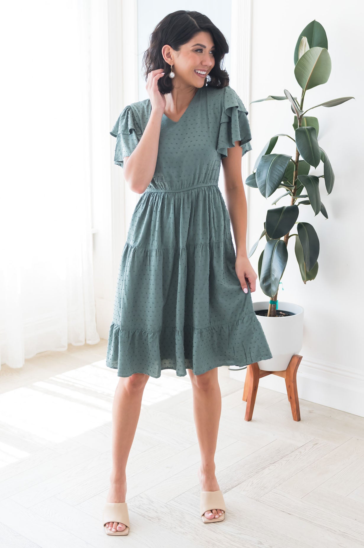 The Amy Swiss Dot Modest Dresses vendor-unknown