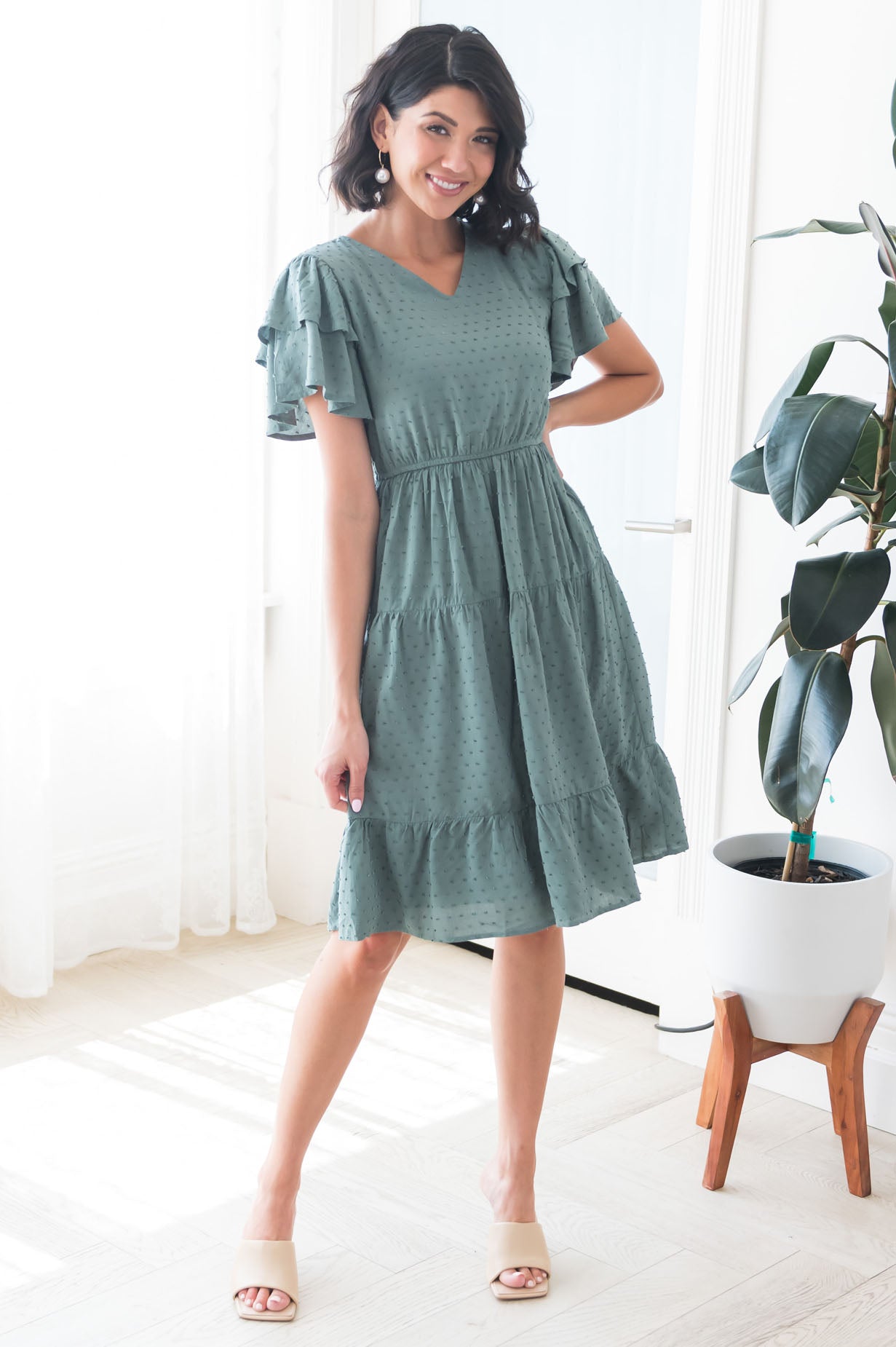 The Amy Swiss Dot Modest Dresses vendor-unknown