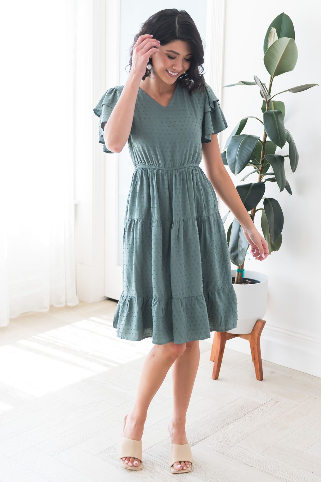 The Amy Swiss Dot Modest Dresses vendor-unknown