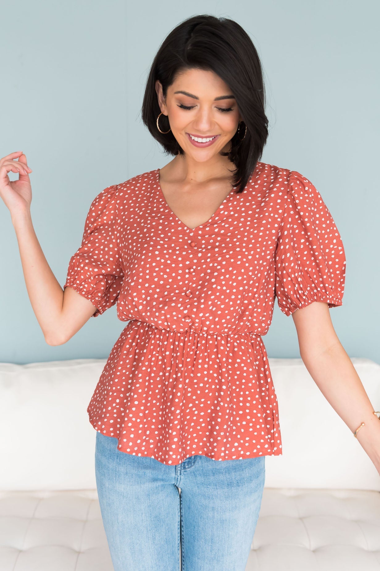 Cheer Found Me Modest Peplum Blouse Tops vendor-unknown
