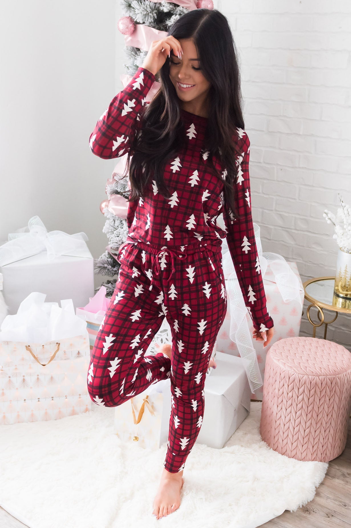 Cheery Little Christmas Tree Modest Lounge Set Tops vendor-unknown