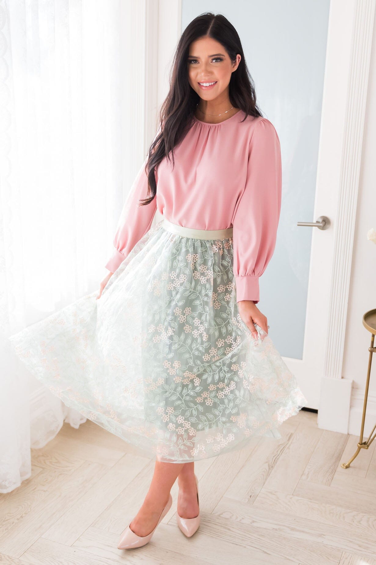 Classic Beauty Modest Embroidered Tulle Skirt Skirts vendor-unknown