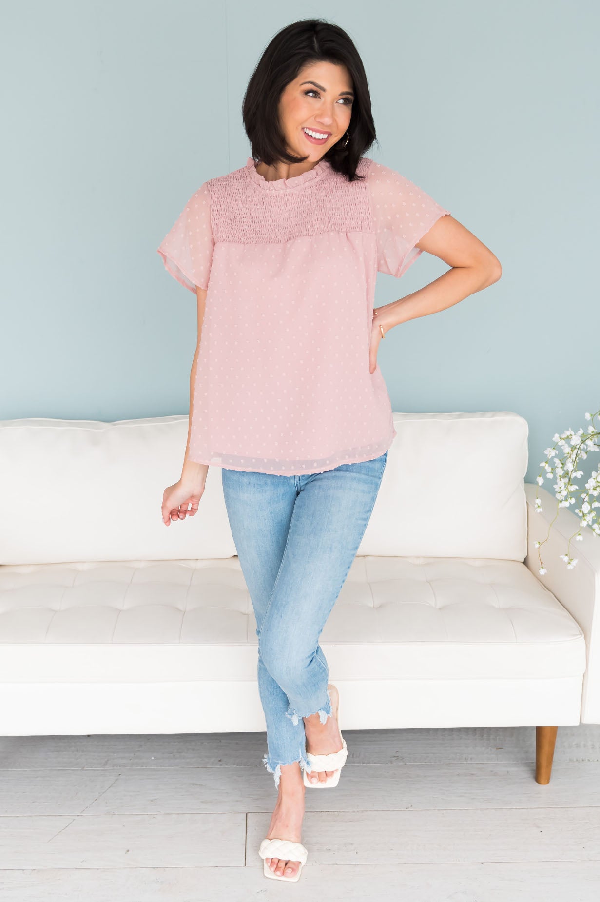 We're On A Roll Modest Swiss Dot Top Tops vendor-unknown