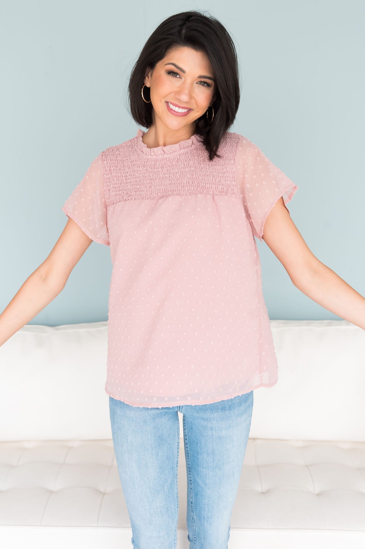 We're On A Roll Modest Swiss Dot Top Tops vendor-unknown