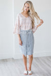 Chambray Button Front Tie Skirt Skirts vendor-unknown Faded Gray Chambray XS