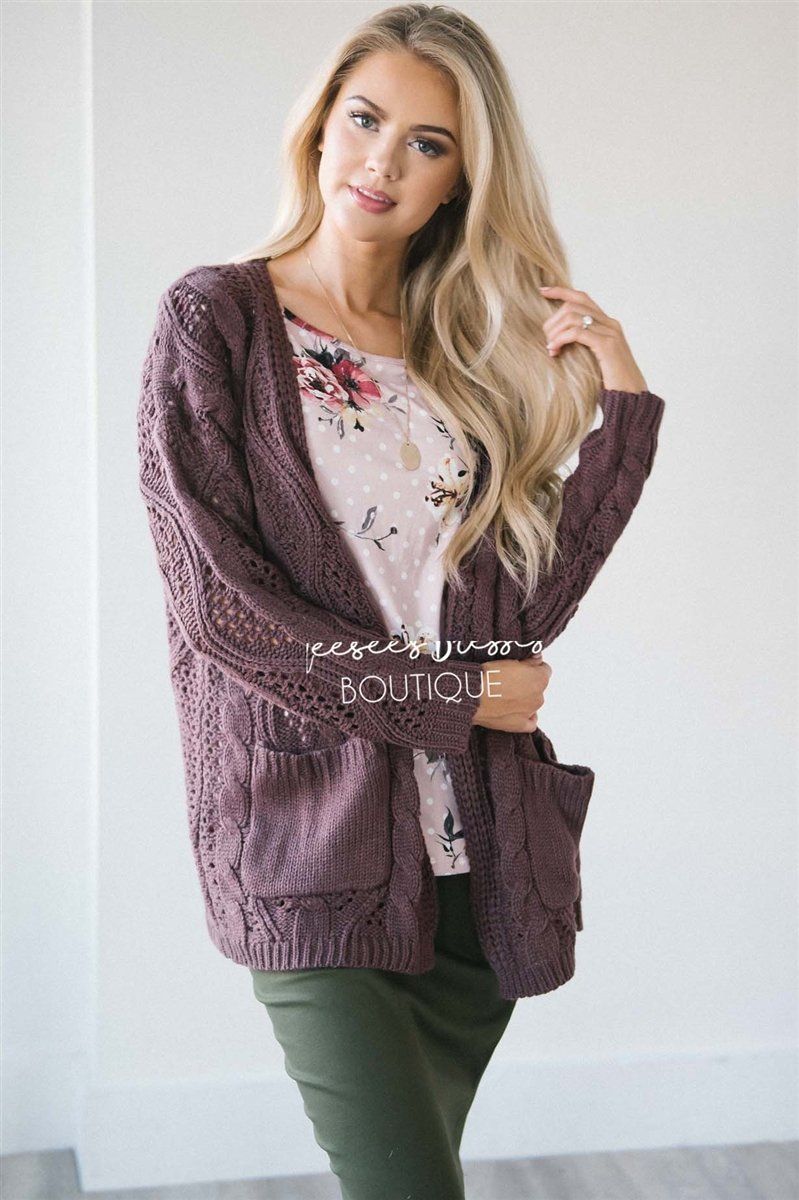 Over Sized Crochet Knit Cardigan Tops vendor-unknown S Dusty Plum