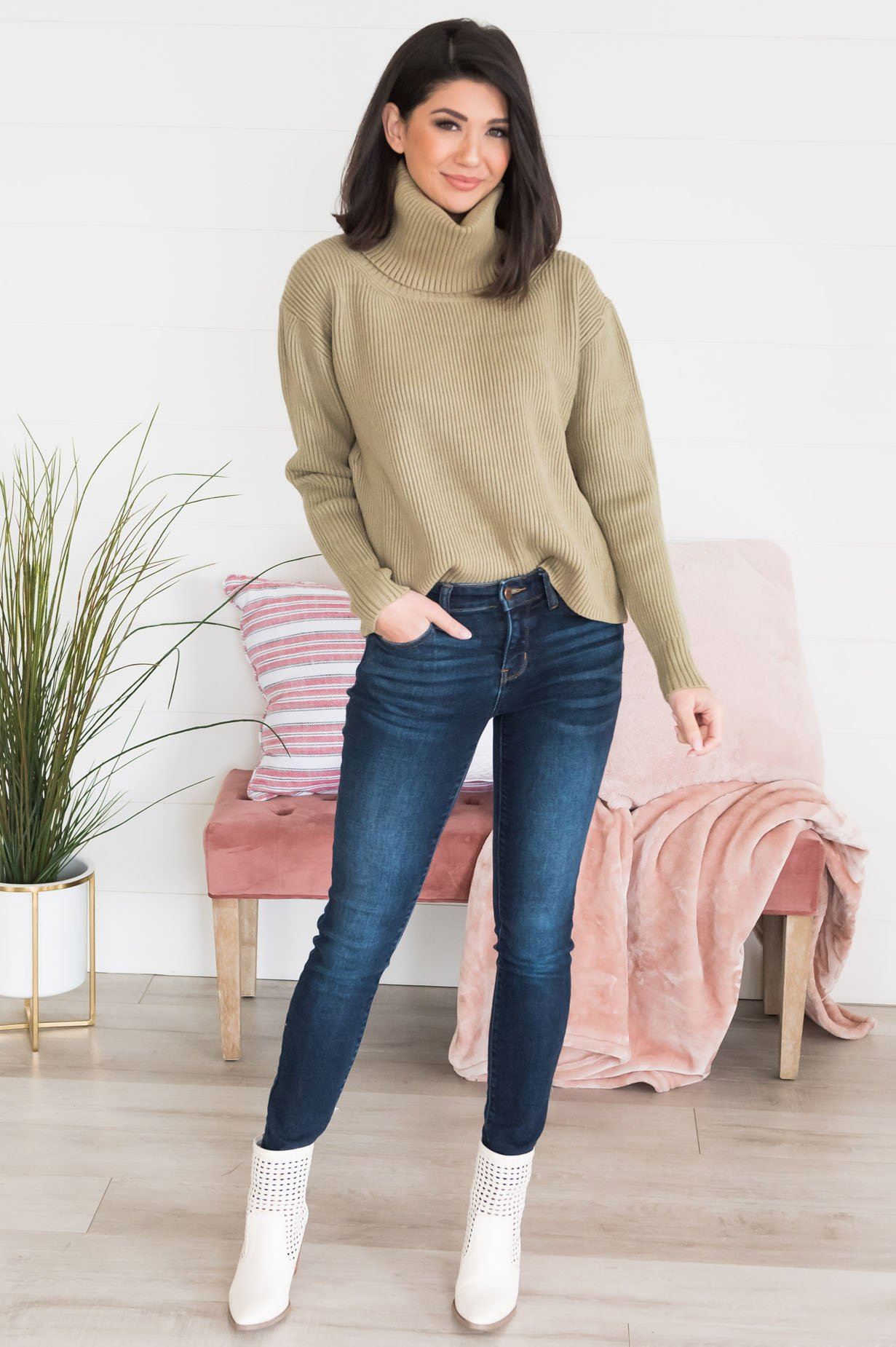 Barely Basic Modest Sweater Tops vendor-unknown