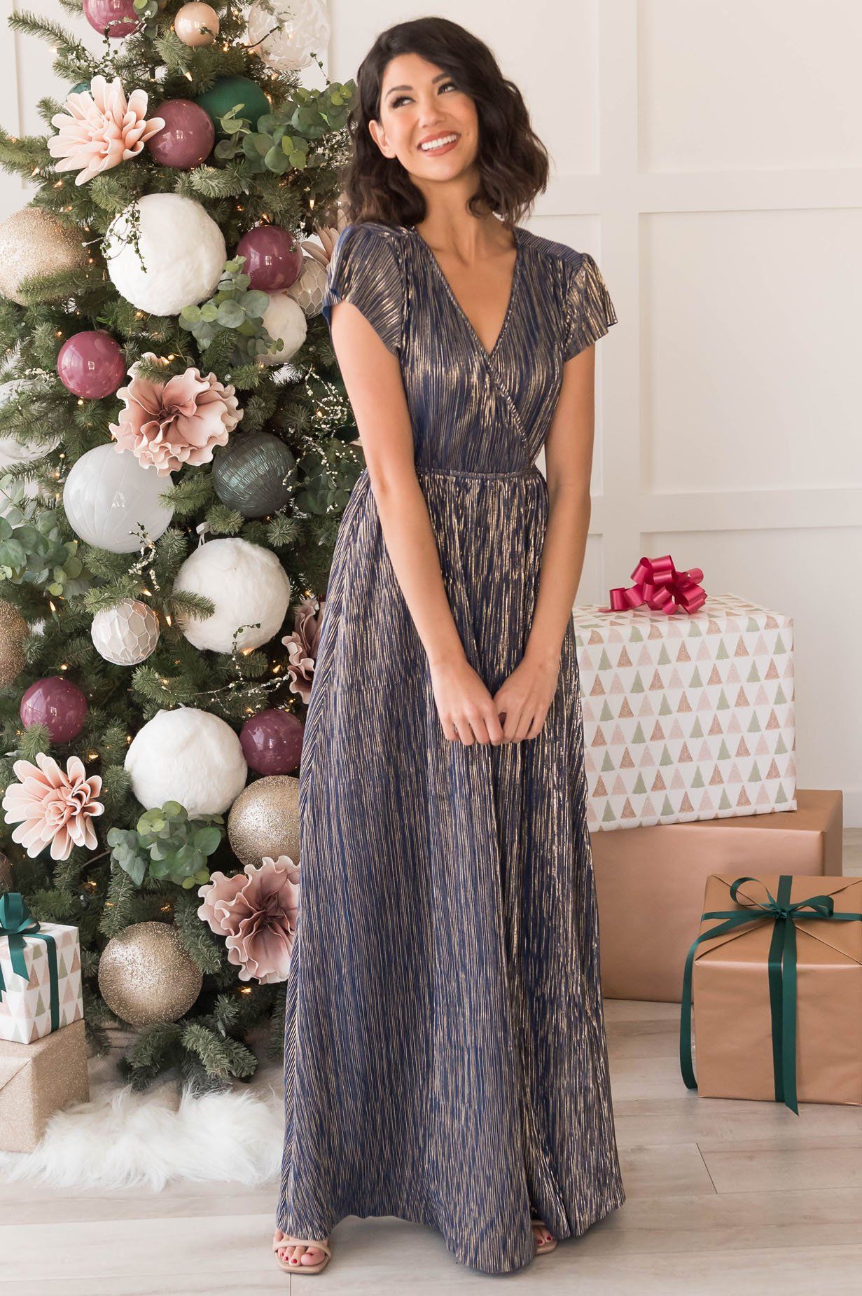 The Holiday Dream Shimmer Maxi Dress Modest Dresses vendor-unknown