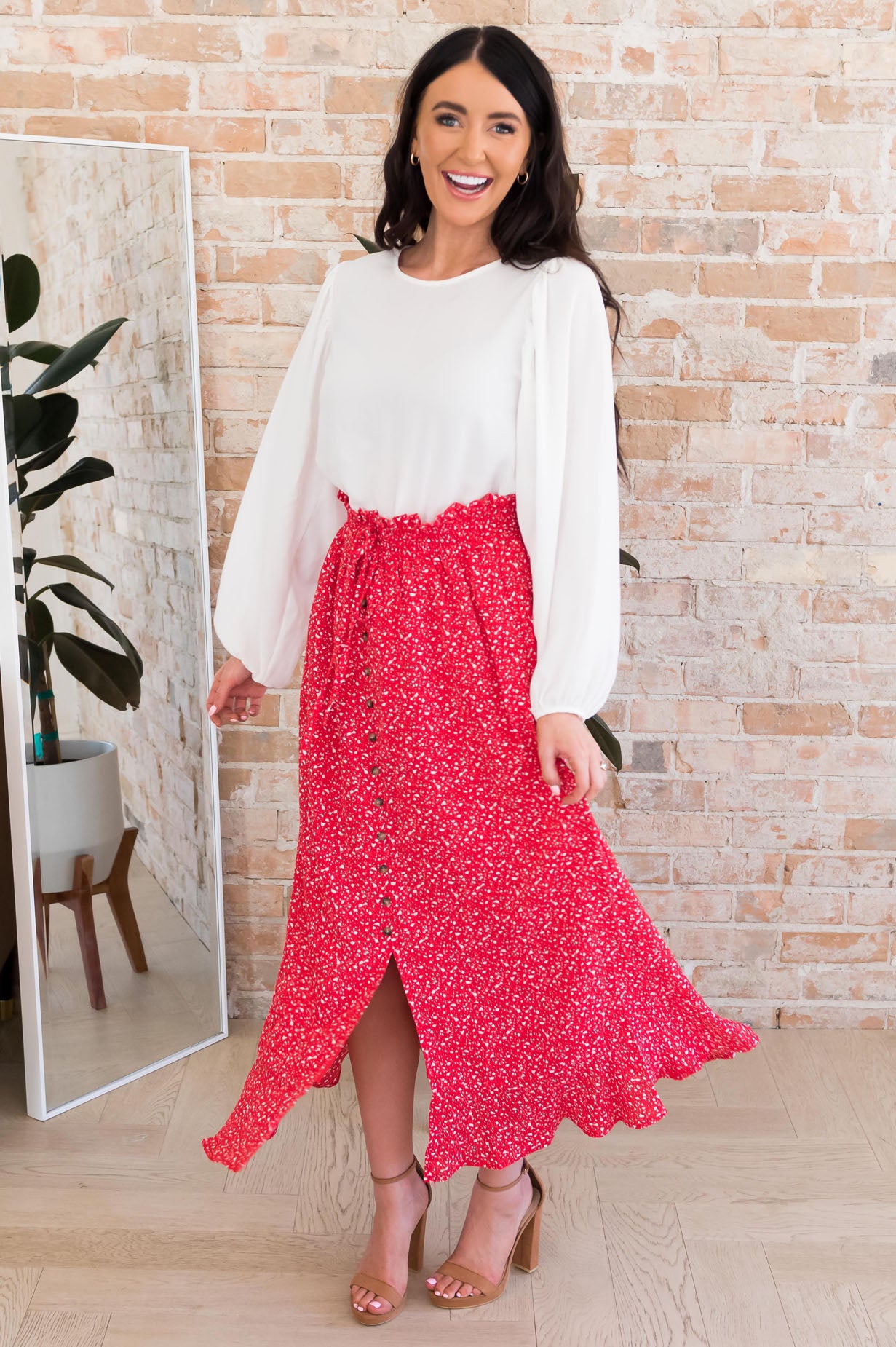Spring Blooms Modest Button Skirt Modest Dresses vendor-unknown