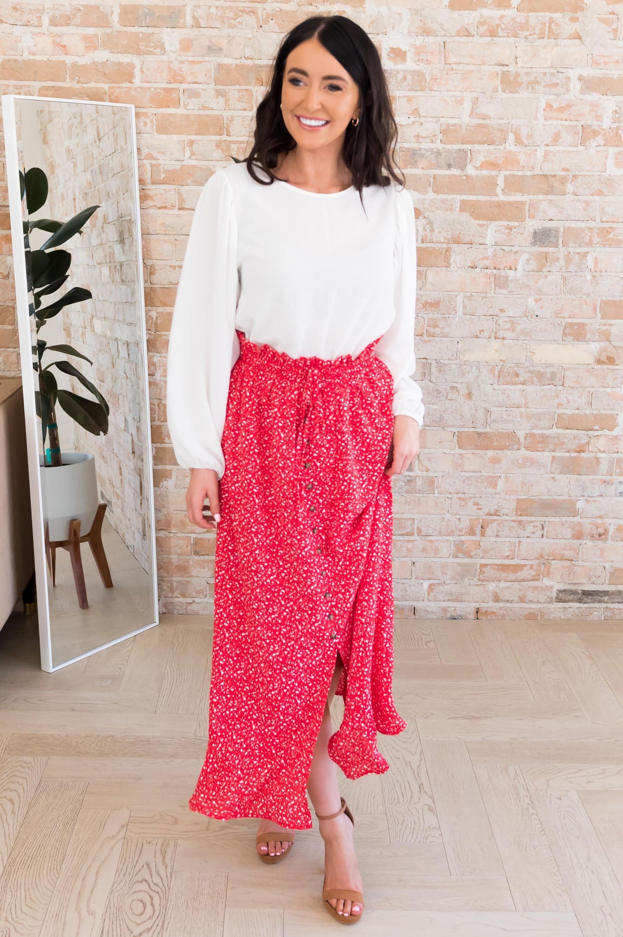 Spring Blooms Modest Button Skirt Modest Dresses vendor-unknown