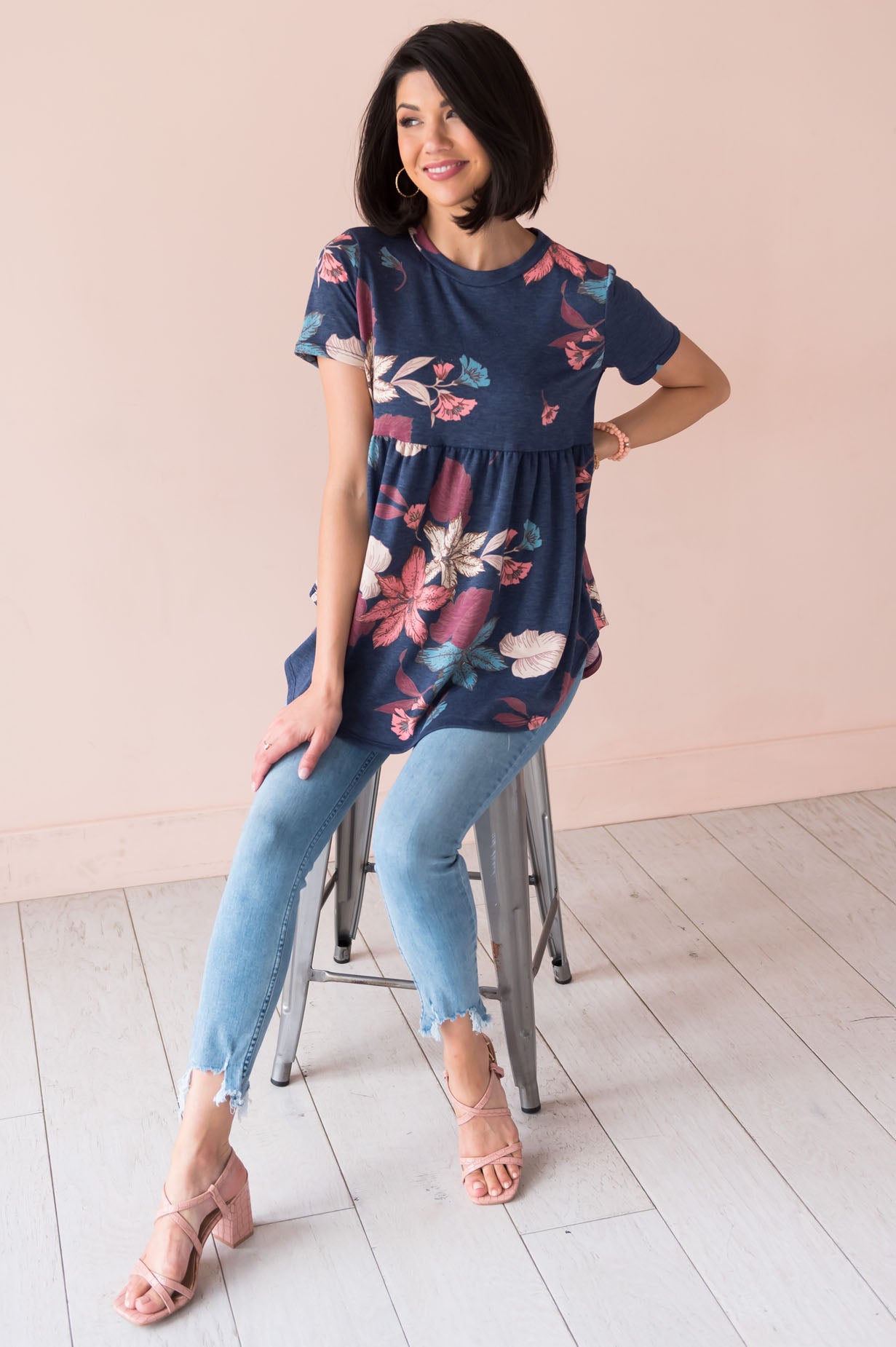 Breezy Floral Modest Babydoll Top Tops vendor-unknown