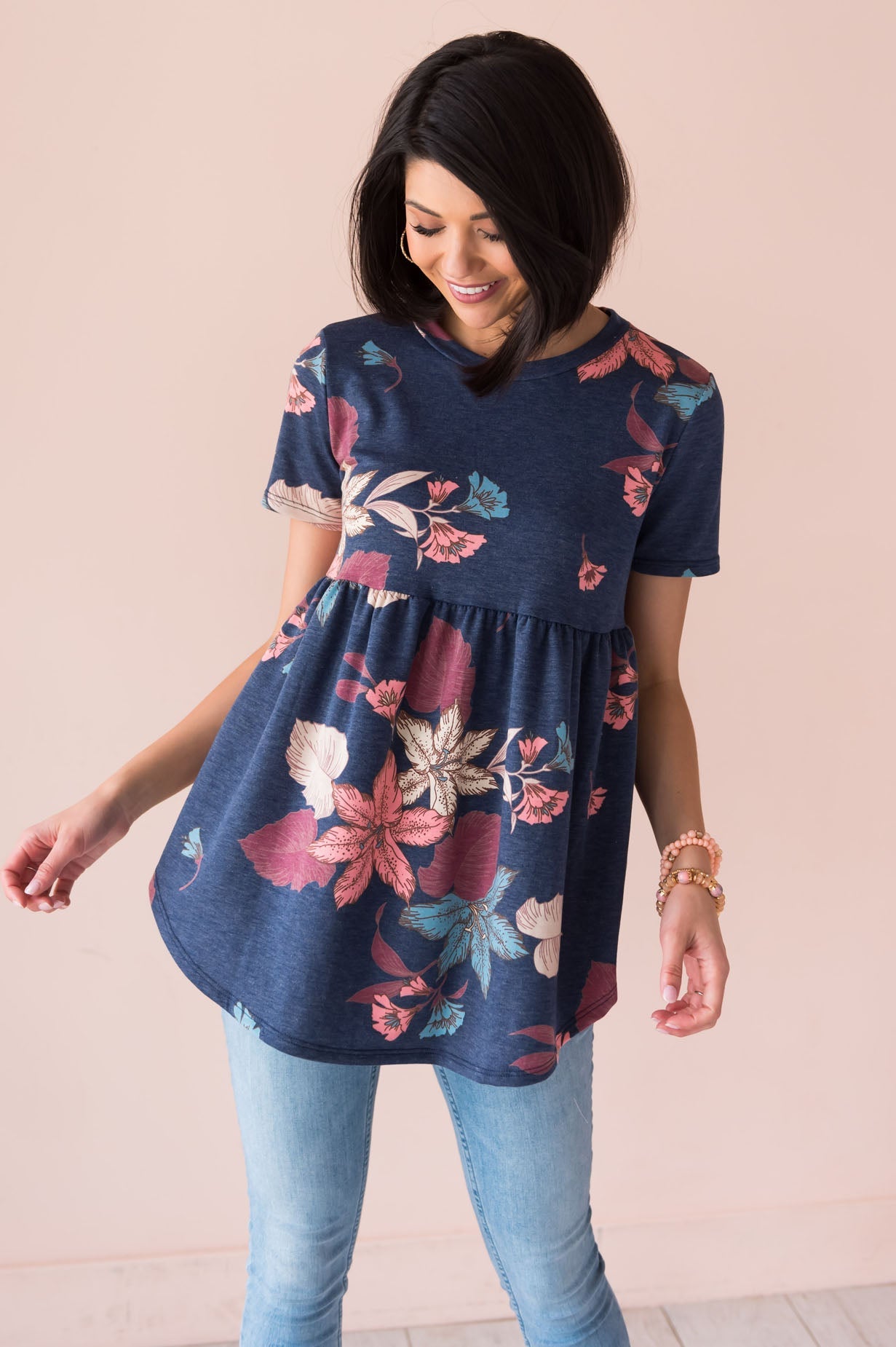 Breezy Floral Modest Babydoll Top Tops vendor-unknown