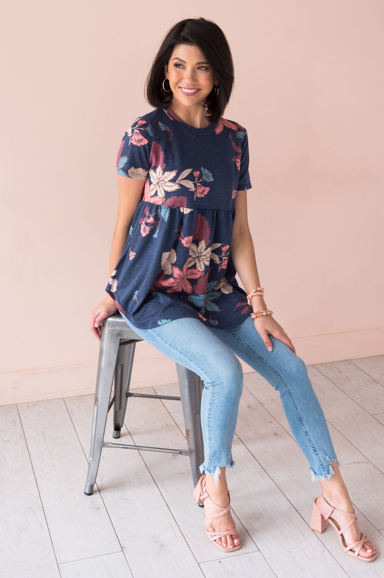 Breezy Floral Modest Babydoll Top Tops vendor-unknown