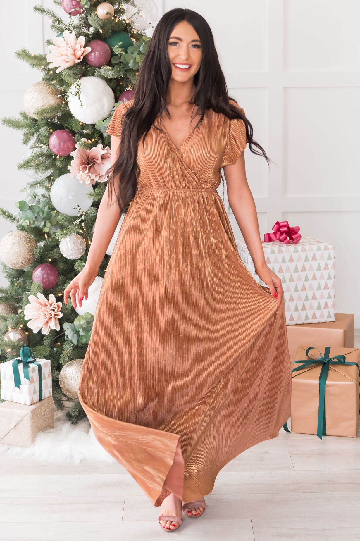 The Holiday Dream Shimmer Maxi Dress Modest Dresses vendor-unknown