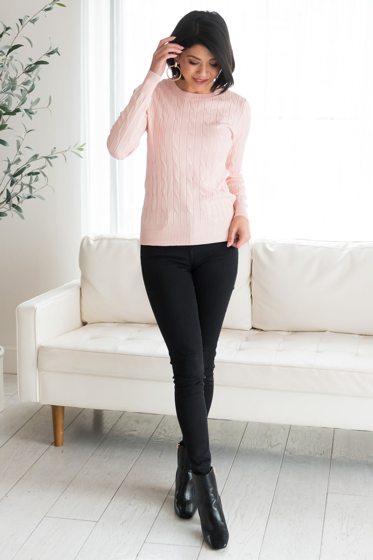 Restful Nights Modest Twisted Cable knit Sweater Modest Dresses vendor-unknown