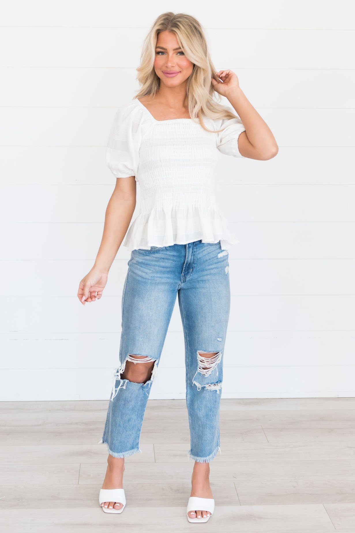 Only A Memory Smocked Modest Blouse Modest Dresses vendor-unknown