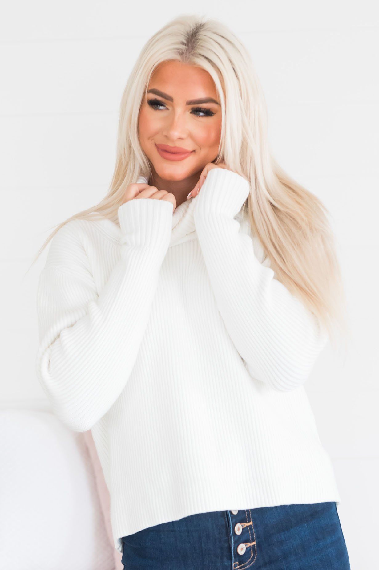 Barely Basic Modest Sweater Tops vendor-unknown