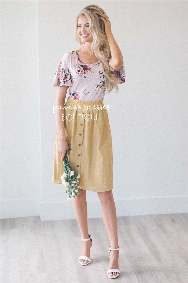 Mustard Pinstripe Button Detail Skirt Skirts vendor-unknown