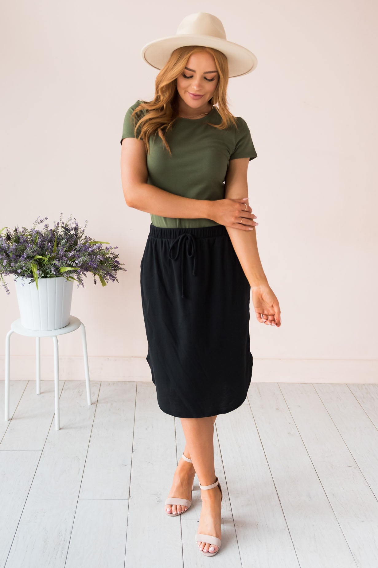 Well Wishes Modest Ribbed Jersey Skirt Skirts vendor-unknown