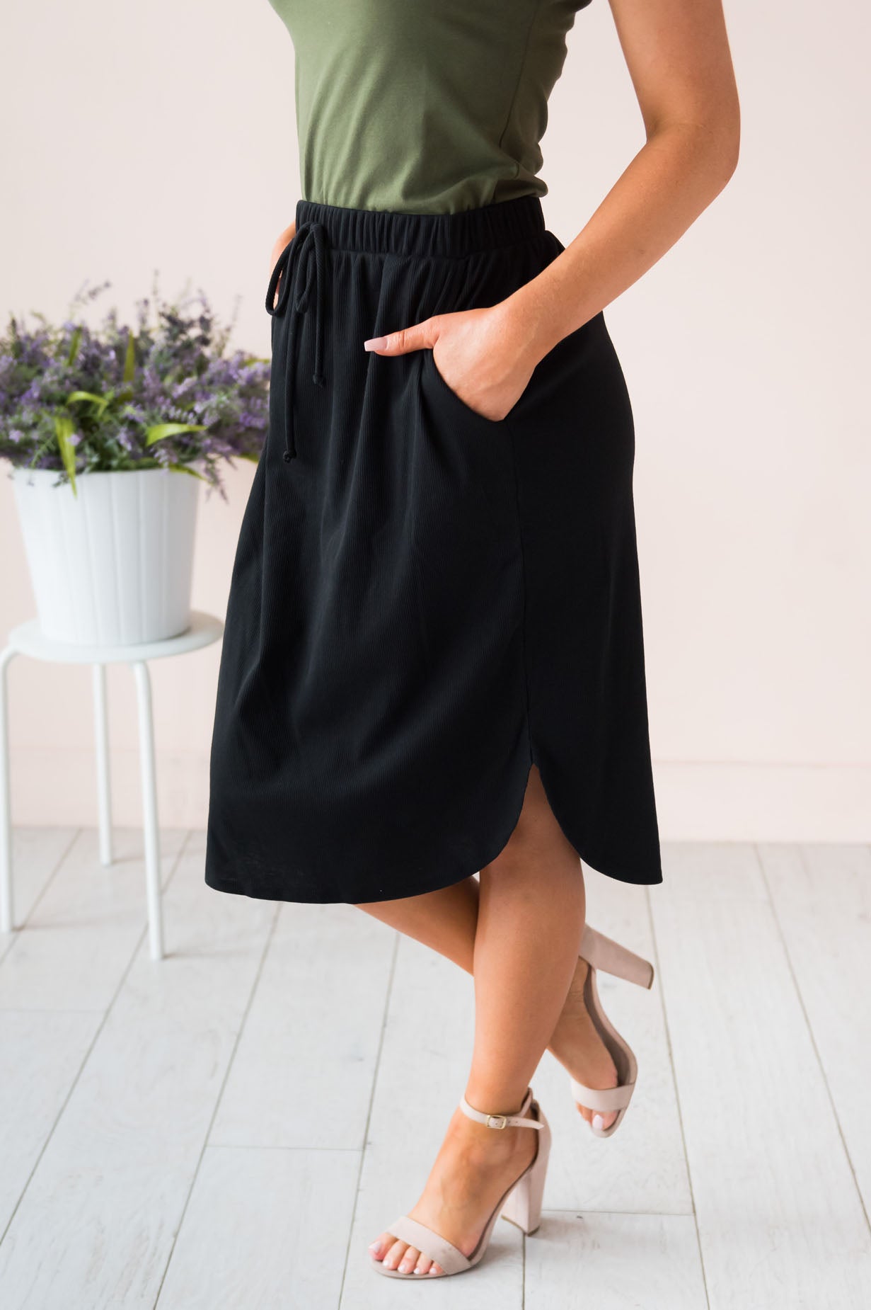 Well Wishes Modest Ribbed Jersey Skirt Skirts vendor-unknown