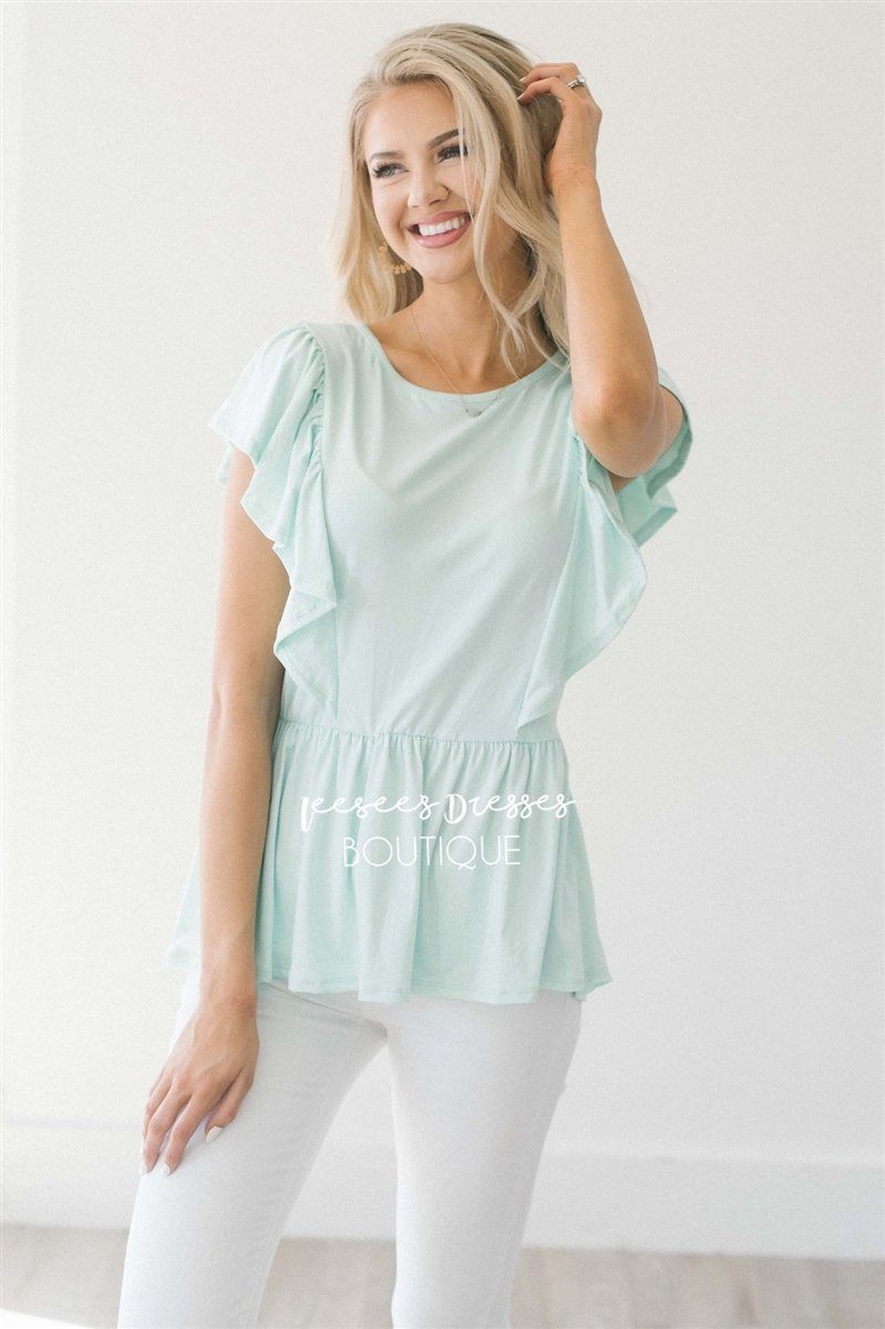 Peplum Ruffle Top Tops vendor-unknown Pastel Mint S