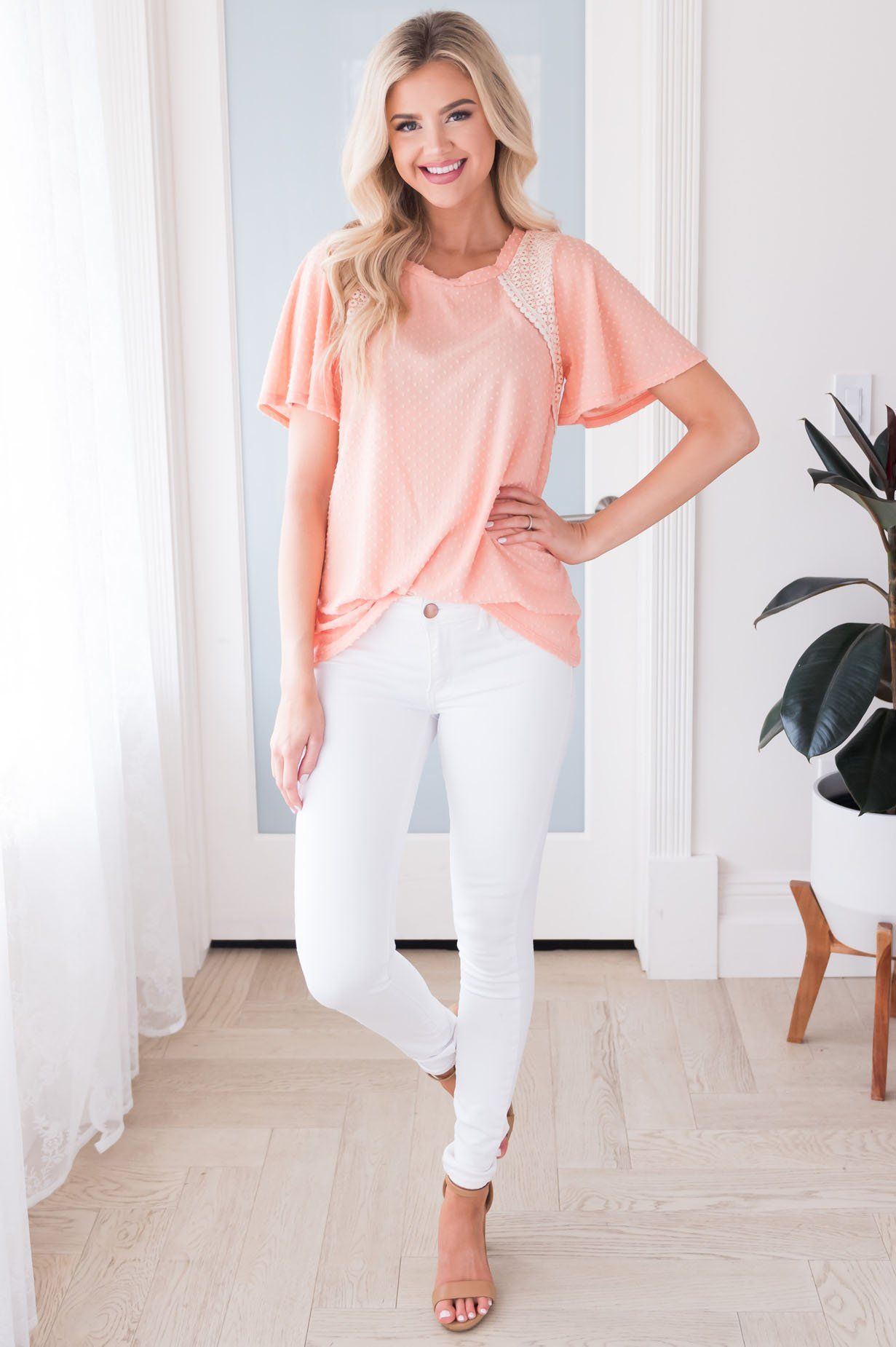 Free To Be Me Modest Lace Blouse Tops vendor-unknown