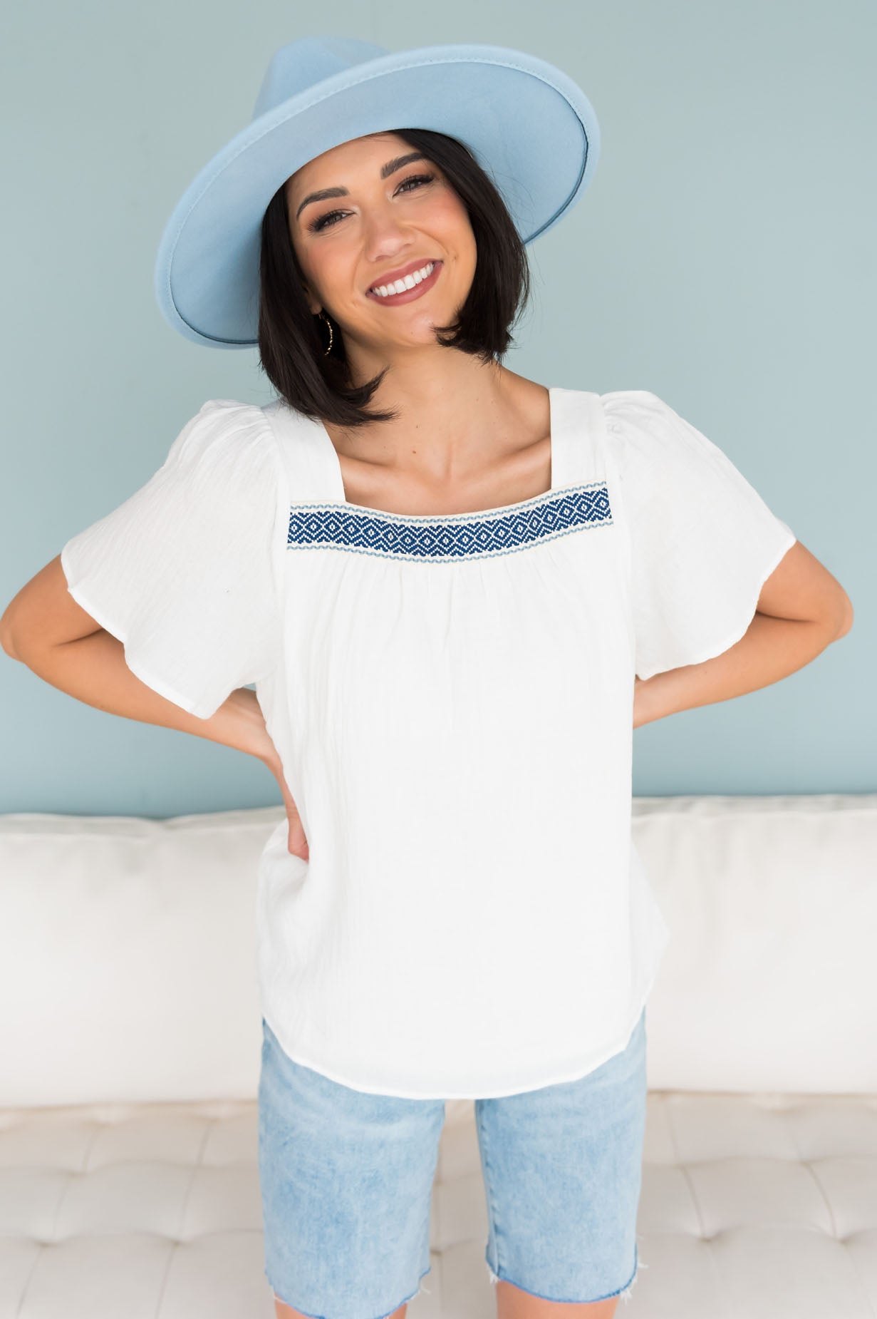 Clouds Around You Modest Embroidered Blouse Tops vendor-unknown