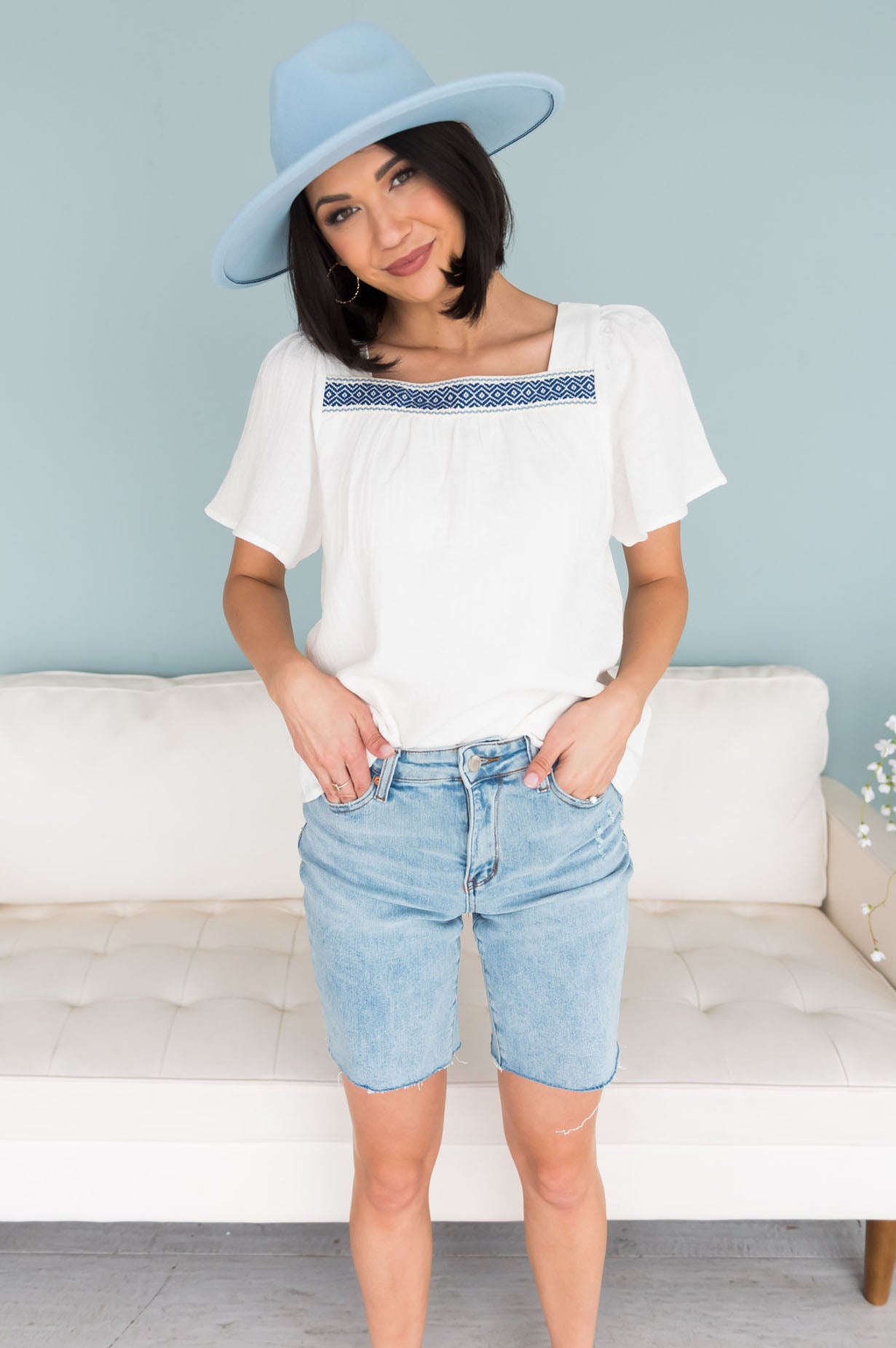 Clouds Around You Modest Embroidered Blouse Tops vendor-unknown