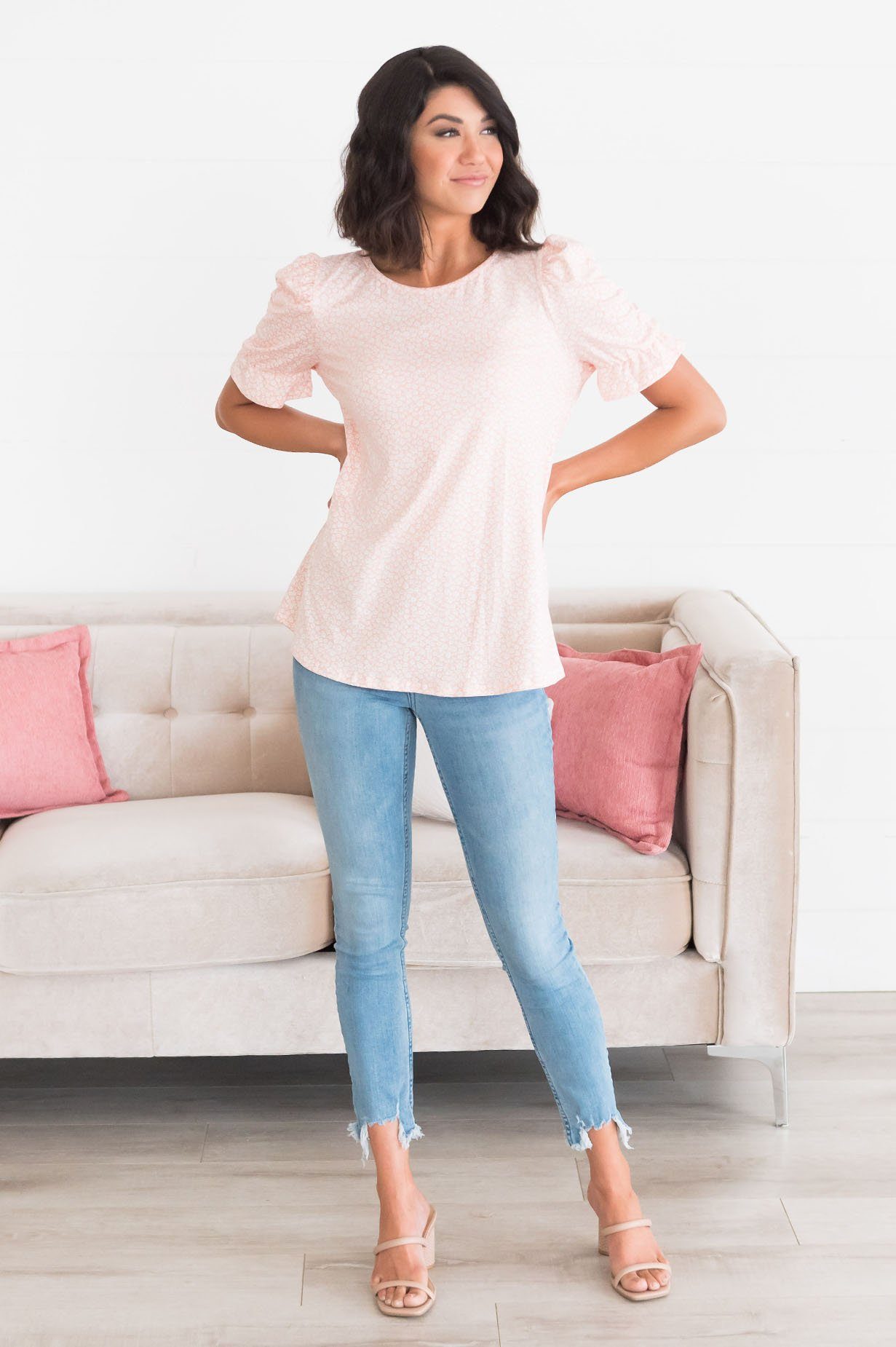 Darling Smile Ruche Sleeve Top Modest Dresses vendor-unknown